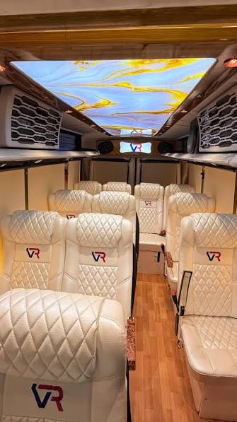 Luxury Maharaja Force Urbania interior with quilted captain seats and lit roof panel